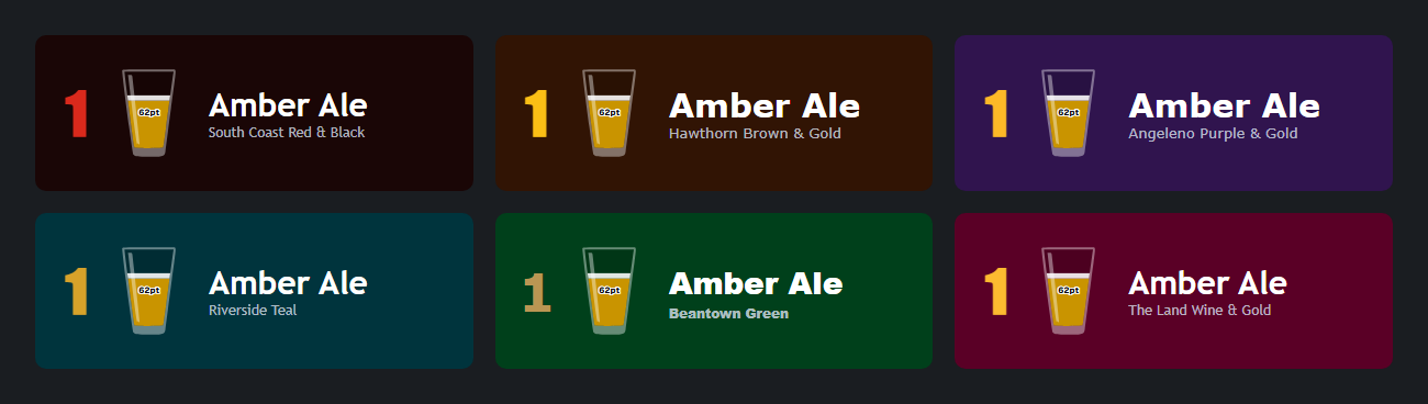 The same tap row shown in six different sports color themes